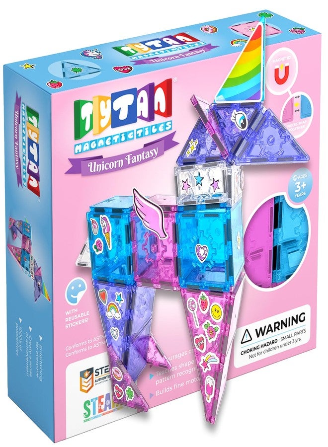 Tytan Tiles Ultimate Unicorn Magnetic Tiles Building Set, Adorable Kids’ STEM Toy, Creative Play, Shape & Pattern Recognition, Fine Motor Skills, Includes Storage Bag, Ages 3 and Up - Image 1